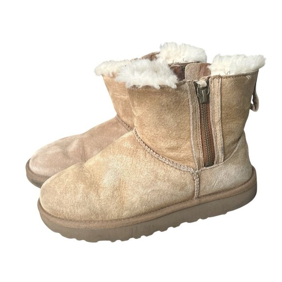 UGG Womens Size 5 Classic Mini Double Zip Chestnut Suede Shearling Boots Shoes - Picture 1 of 11